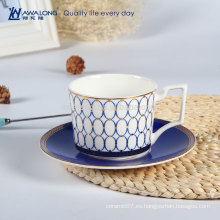 Blanco elegancia hueso china taza de café y platillos para café